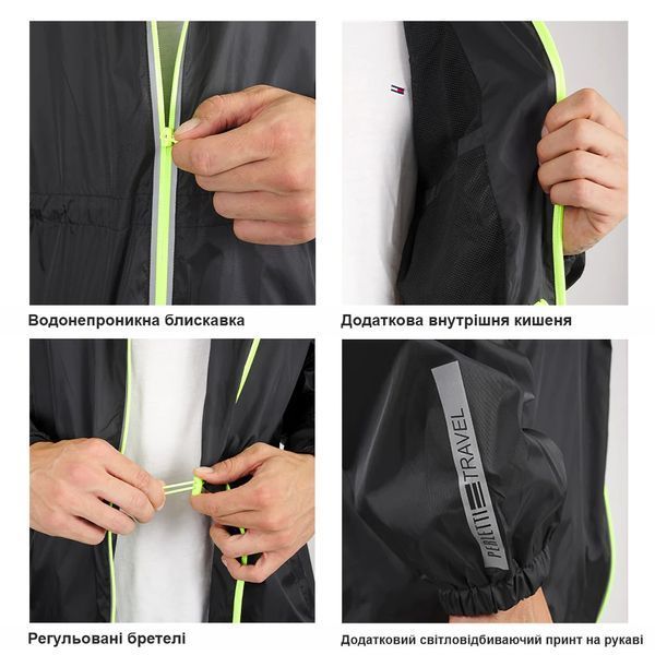 Вітровка чоловіча Perletti Windbreaker зі світловідбиваючими еламентами та чохлом чорний/лайм 14220(Perletti) фото